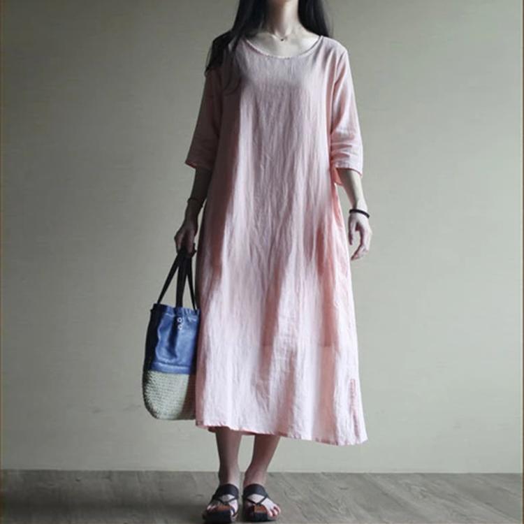Nude Pink Linen Maxi Dress Oversize Linen Sundress Summer Casual Linen Clothing - Omychic