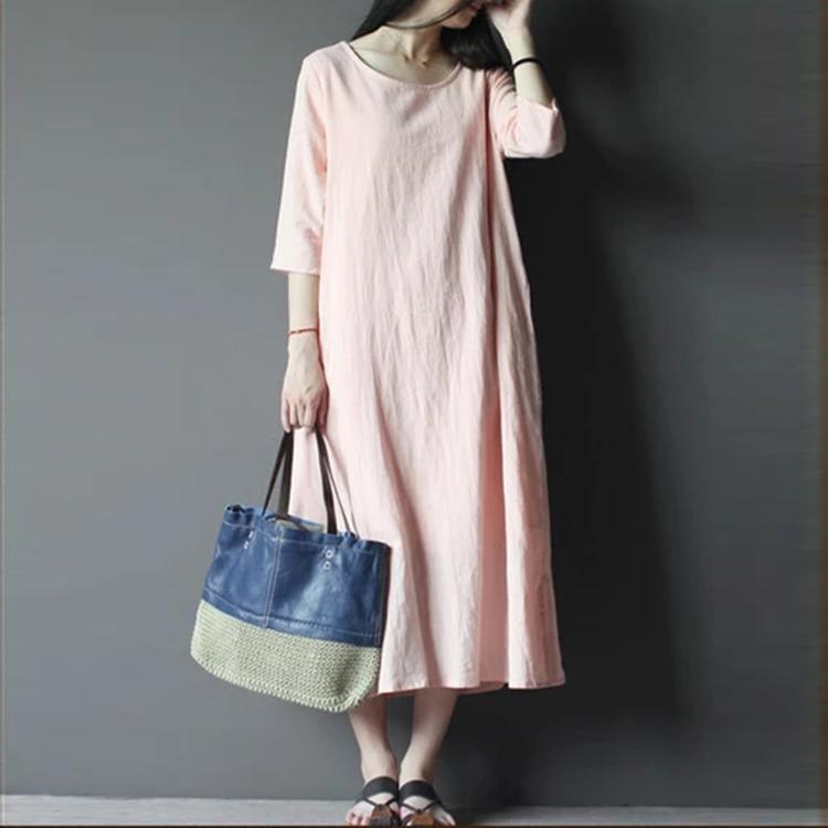 Nude Pink Linen Maxi Dress Oversize Linen Sundress Summer Casual Linen Clothing - Omychic