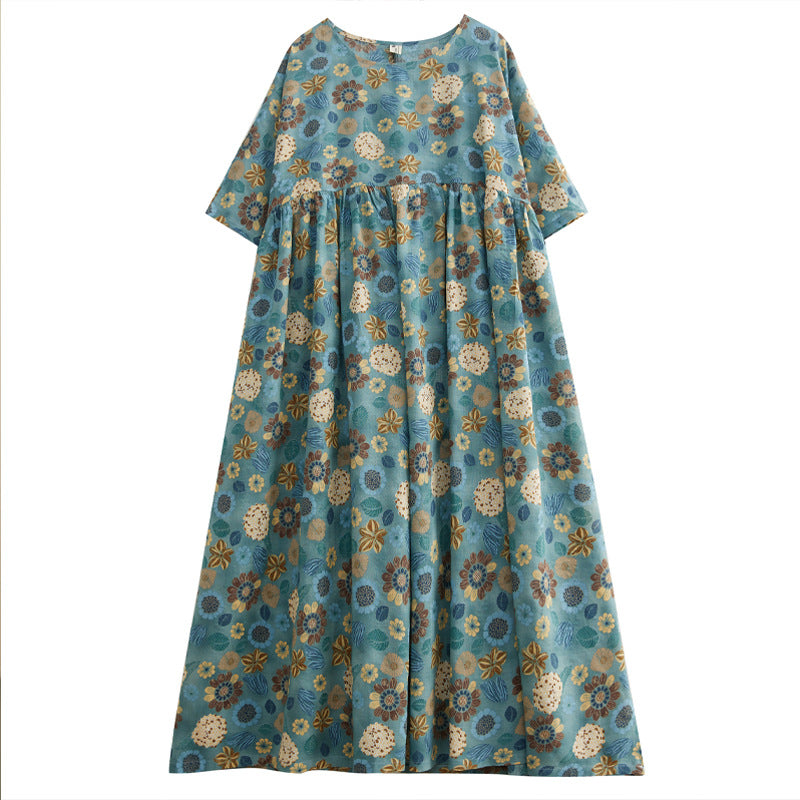 Casual Swing Loose Cotton Floral Printed Dress