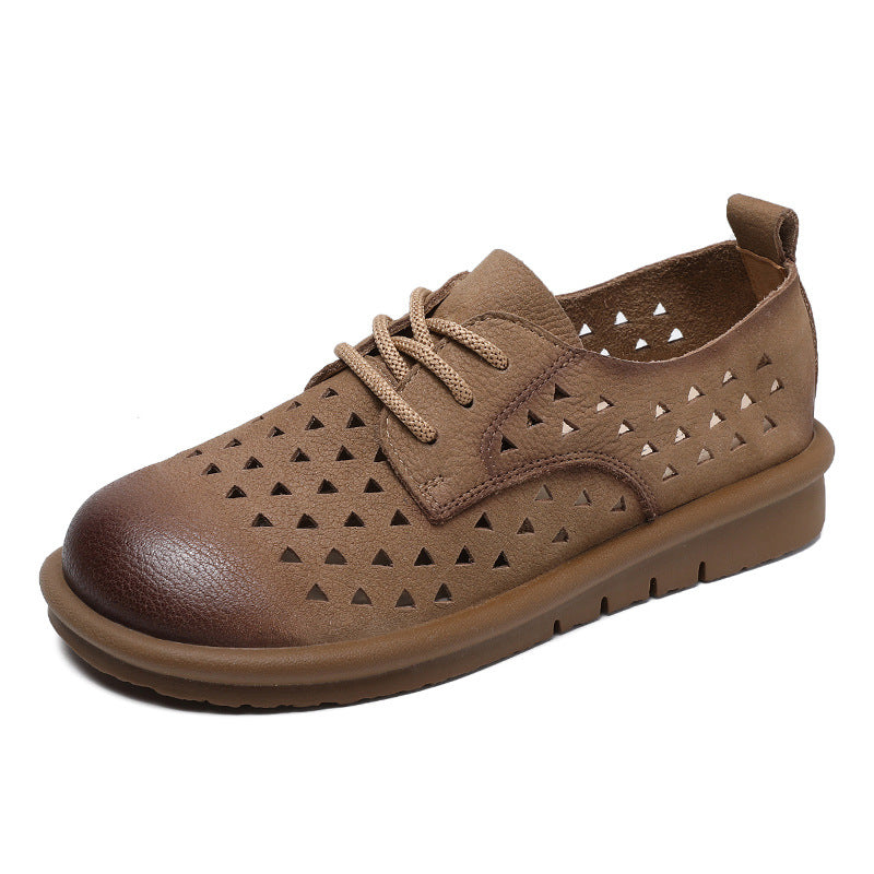 Women Retro Summer Hollow Leather Flat Casual Shoes