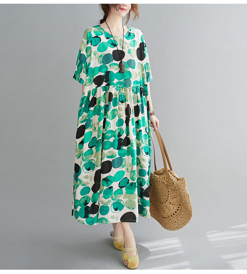 Polka Dot Print Cotton And Linen Dress Summer