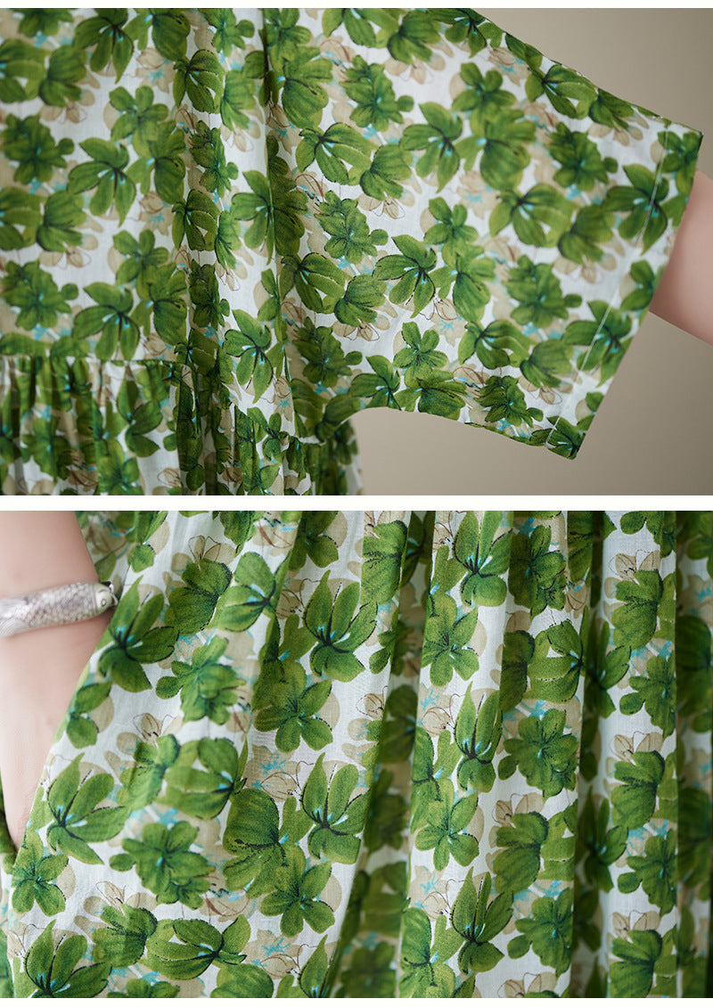 Retro Summer Round Neck Floral Print Dress