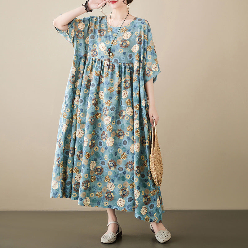 Casual Swing Loose Cotton Floral Printed Dress