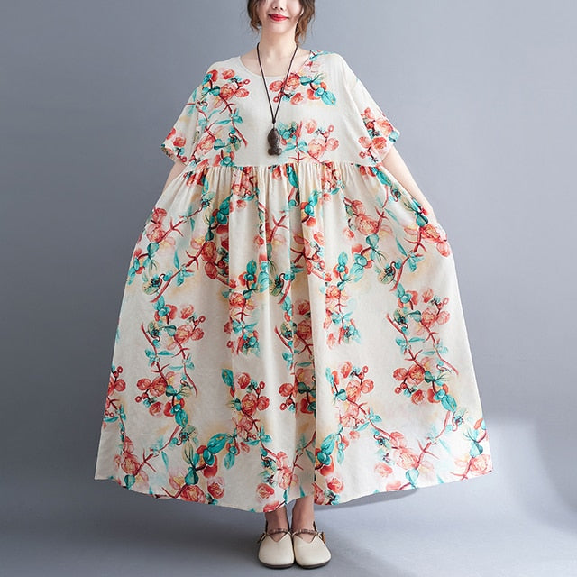 Fashion Floral Print Dress Short Sleeve Summer