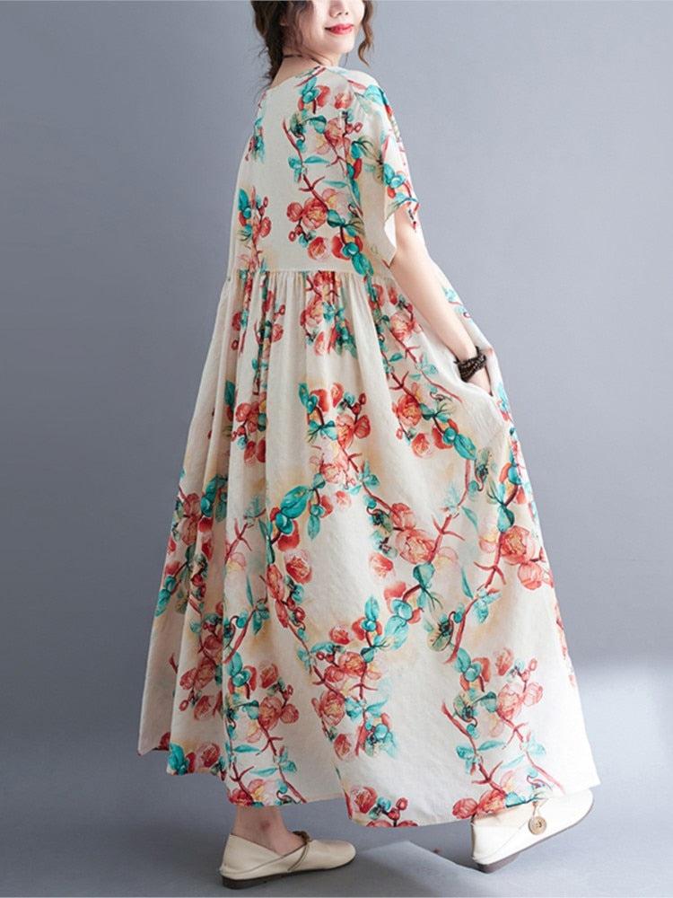 Fashion Floral Print Dress Short Sleeve Summer