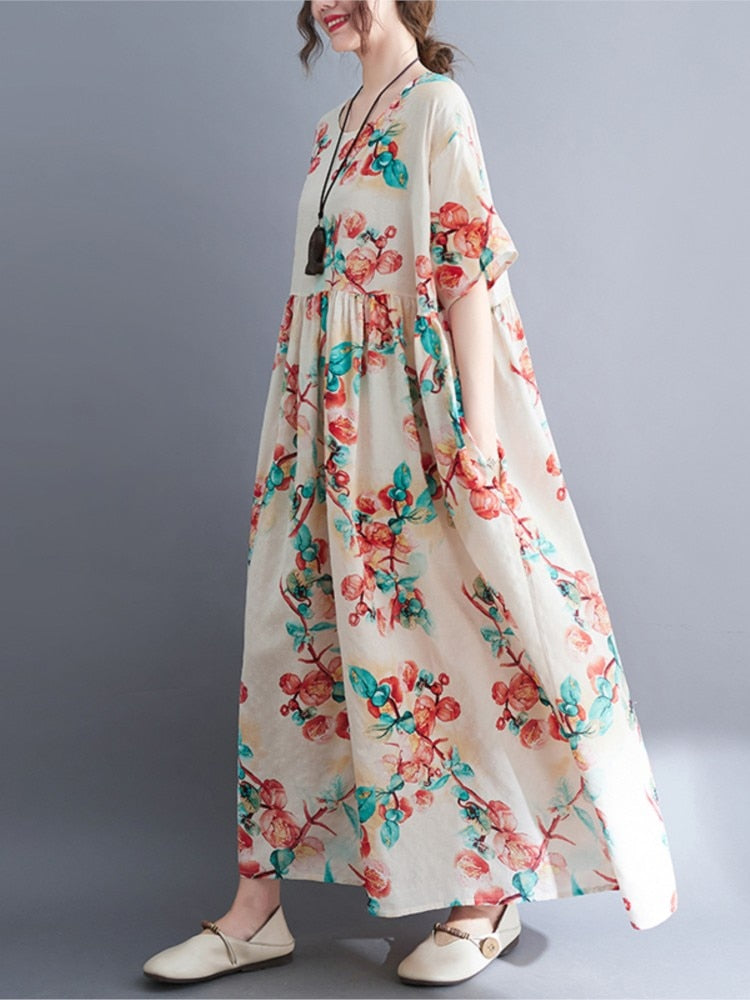 Fashion Floral Print Dress Short Sleeve Summer