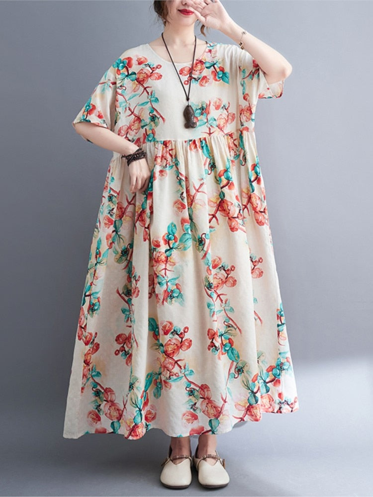 Fashion Floral Print Dress Short Sleeve Summer