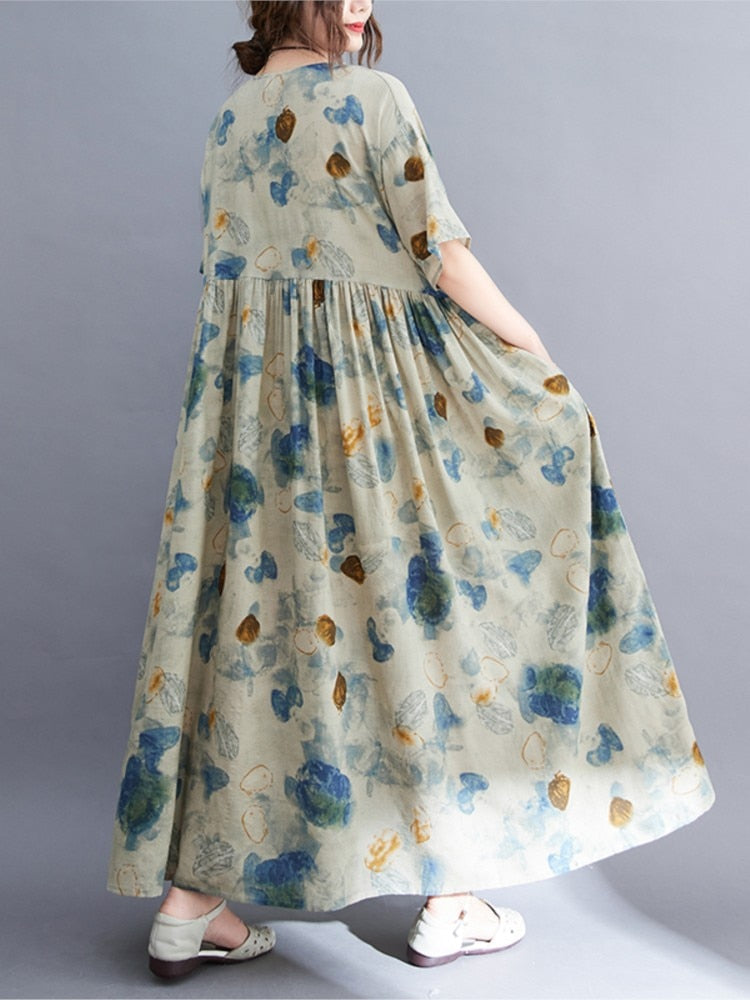 Vintage Plus Size Casual Loose Boho Long Dress