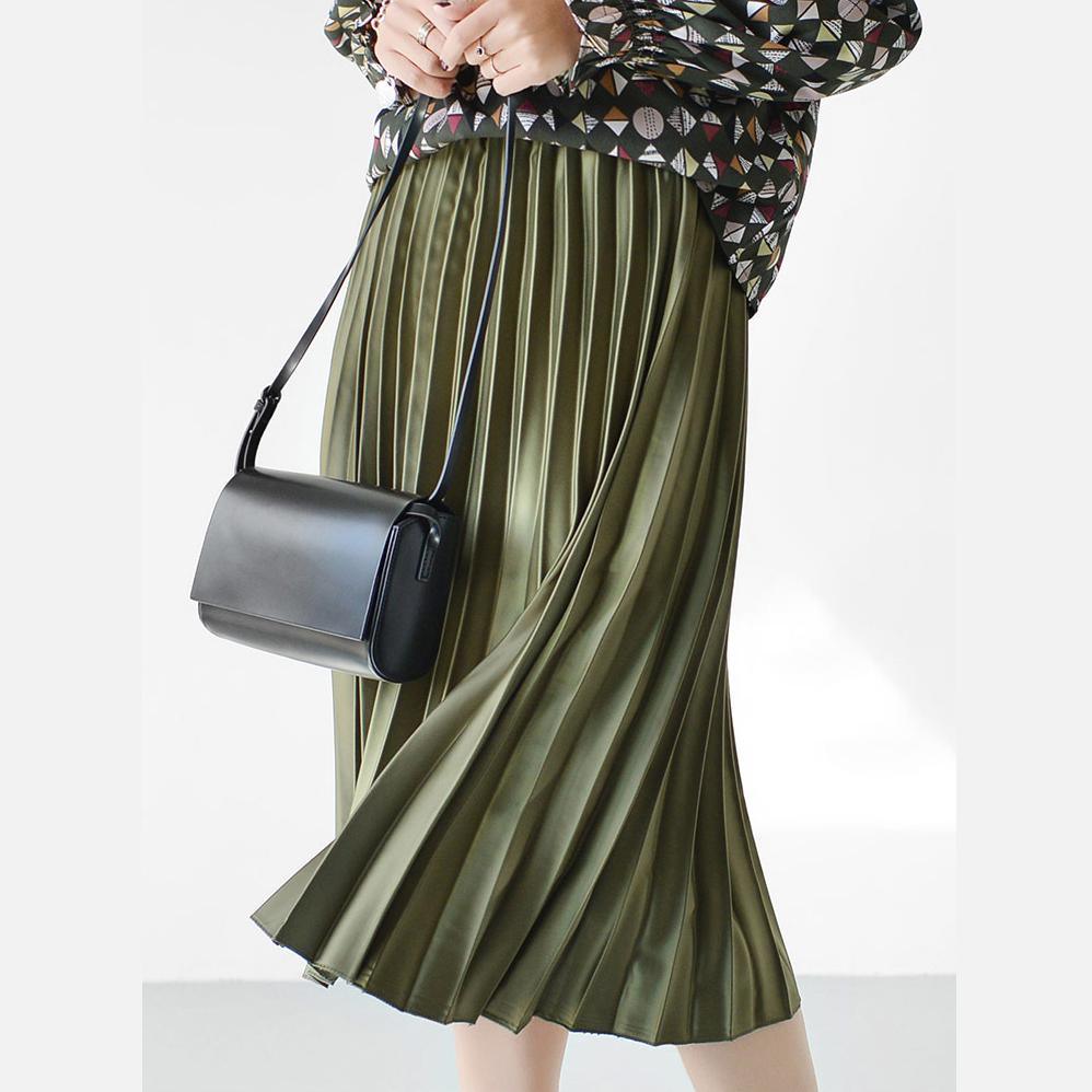Olive Satin pleated skirt new 2017 knee length - Omychic