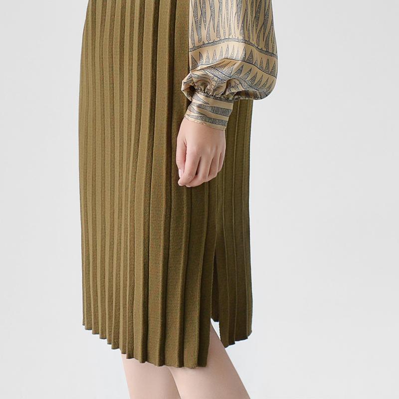 Olive knit pleated dress plus size high neck sleeveless dresses - Omychic