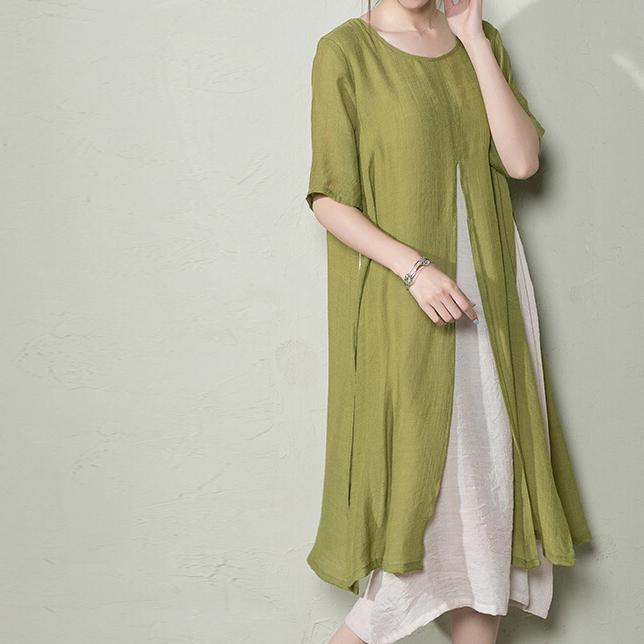 Olive layered sundress flowy cotton maxi dresses plus size clothing maternity dress - Omychic