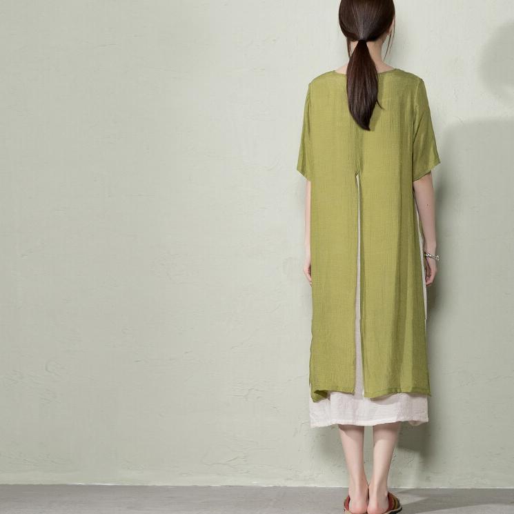 Olive layered sundress flowy cotton maxi dresses plus size clothing maternity dress - Omychic