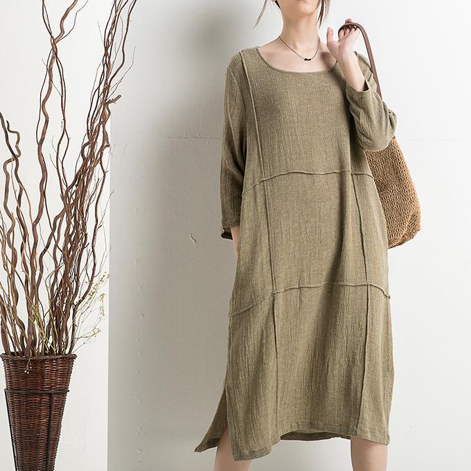 Olive linen sundress plus size cotton summer dress maternity clothing - Omychic