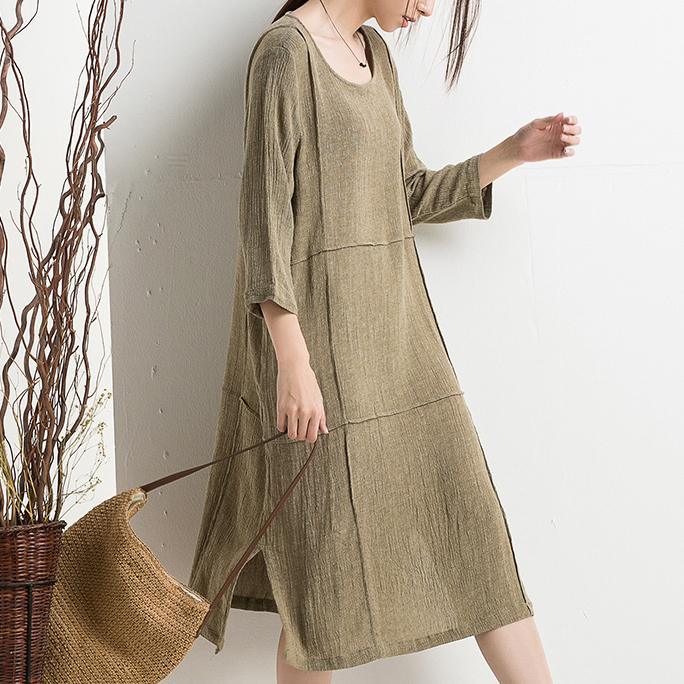 Olive linen sundress plus size cotton summer dress maternity clothing - Omychic