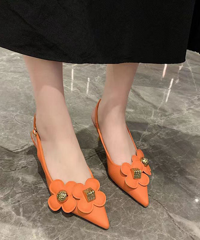 Orange Pointed Toe Floral Sequined Splicing Stiletto Sandals