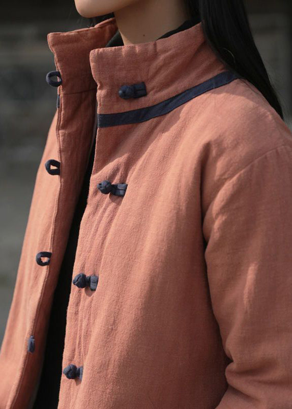 Orange Warm Fine Cotton Filled Coats Chinese Button Winter