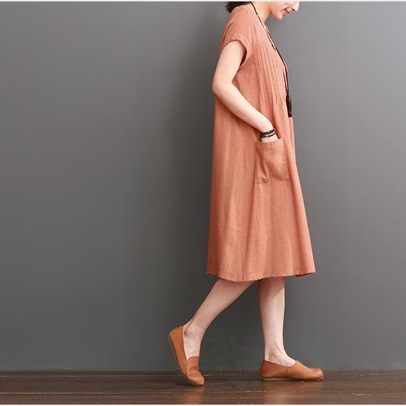 Orange cotton dresses summer short sleeve maxi dress - Omychic