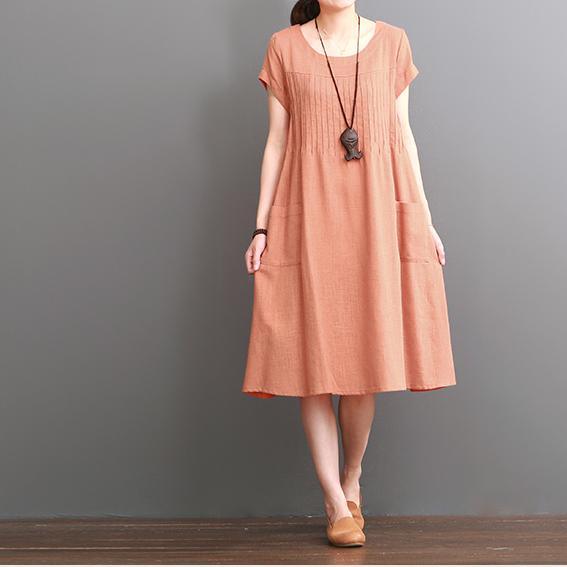 Orange cotton dresses summer short sleeve maxi dress - Omychic