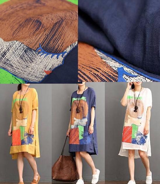 Orange linen dress casual summer dresses plus size shirt sundress - Omychic