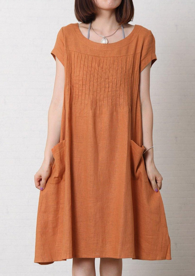 Orange linen dress plus size summer maxi dress cotton sundress - Omychic