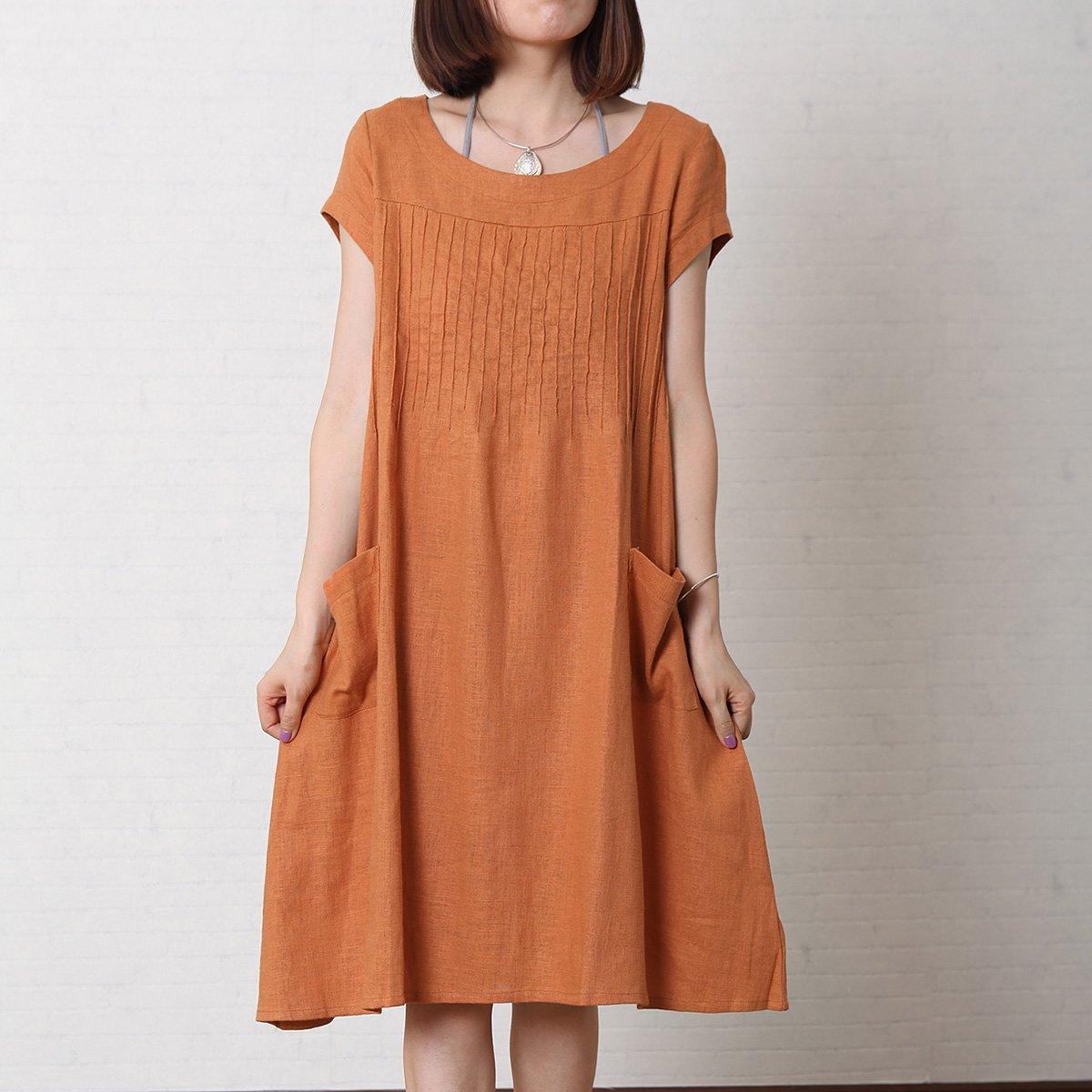 Orange linen dress plus size summer maxi dress cotton sundress - Omychic