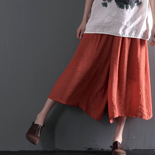 Orange oversize cotton summer pants crop wide leg trousers - Omychic