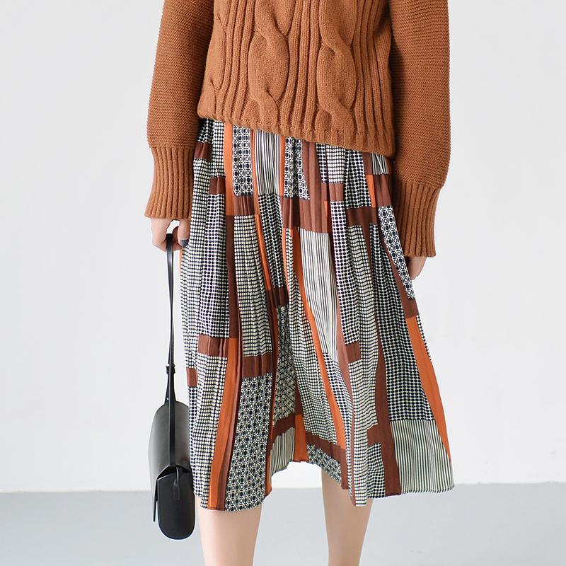 Orange pleated skirts spring chiffon skirt long casual skirts - Omychic