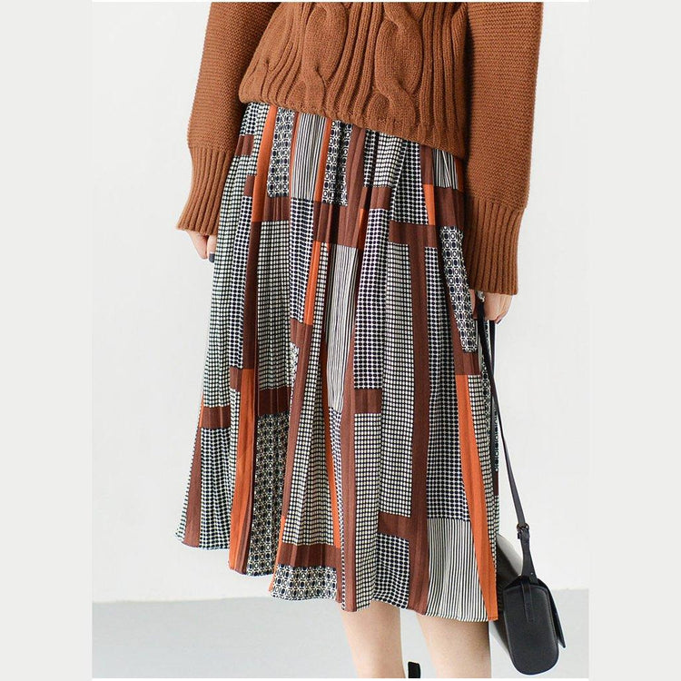 Orange pleated skirts spring chiffon skirt long casual skirts - Omychic