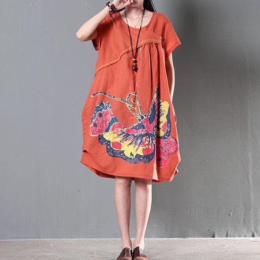 Orange plus size linen summer dress oversize sundress maternity dresses flying butterfly - Omychic
