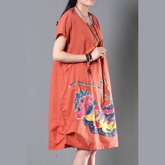 Orange plus size linen summer dress oversize sundress maternity dresses flying butterfly - Omychic