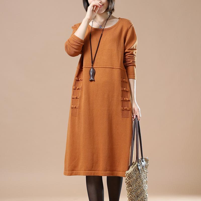 Orange plus size women sweaters knitted dresses - Omychic