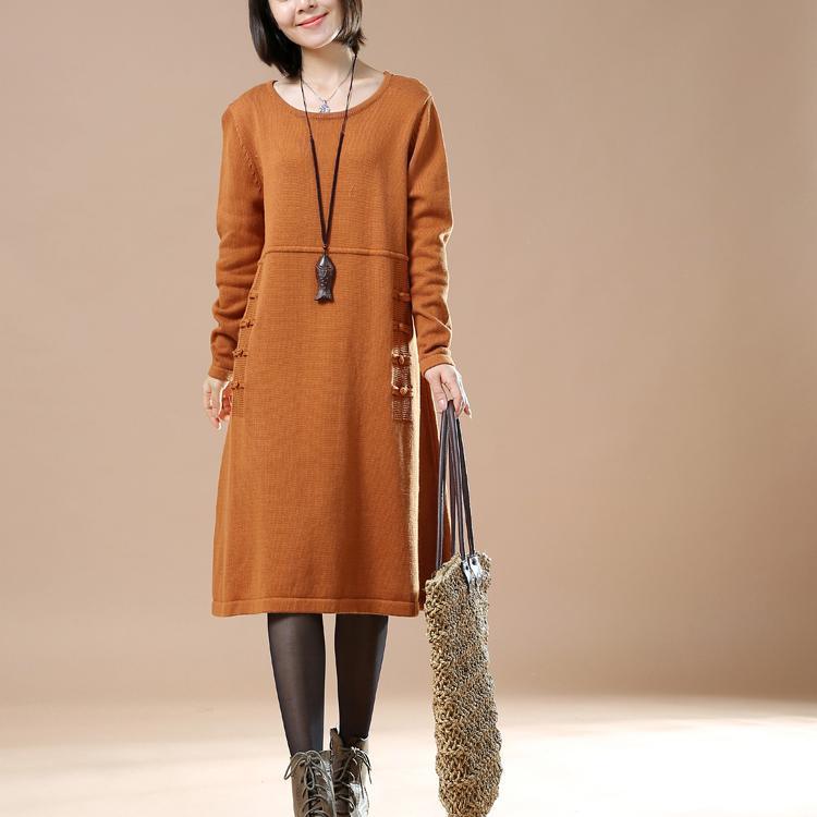 Orange plus size women sweaters knitted dresses - Omychic