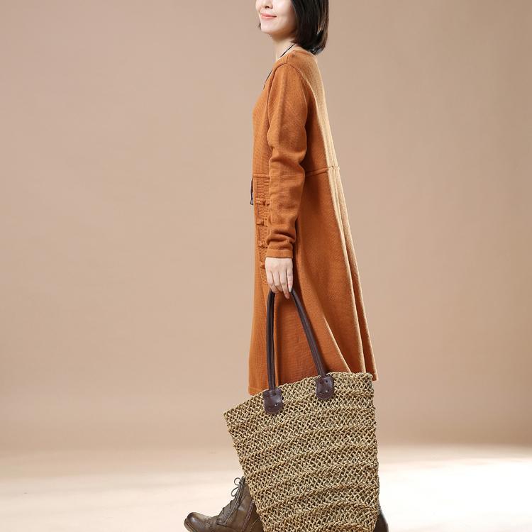 Orange plus size women sweaters knitted dresses - Omychic