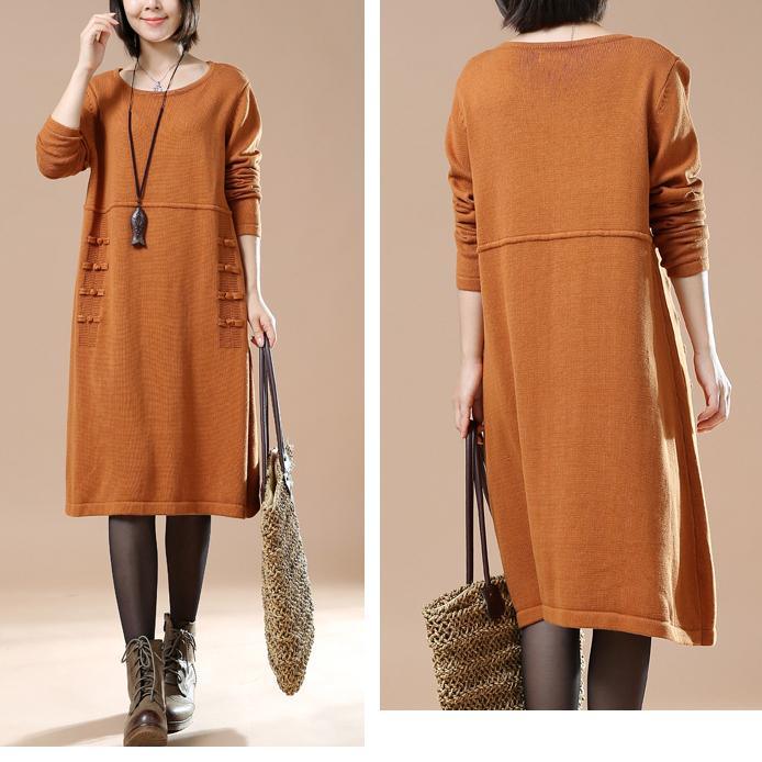 Orange plus size women sweaters knitted dresses - Omychic