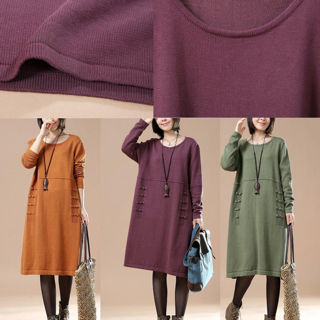 Orange plus size women sweaters knitted dresses - Omychic