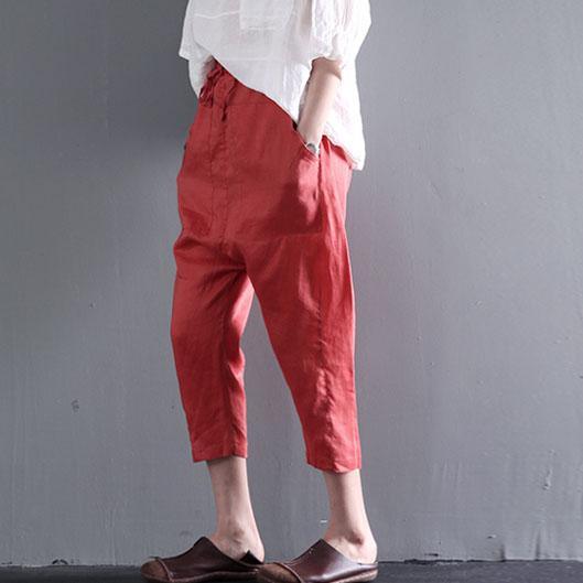 Orange pockets linen summer crop pants plus size - Omychic