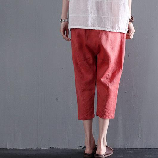 Orange pockets linen summer crop pants plus size - Omychic