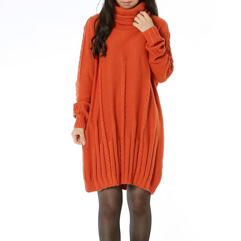 Orange women sweaters oversized cable knit - Omychic