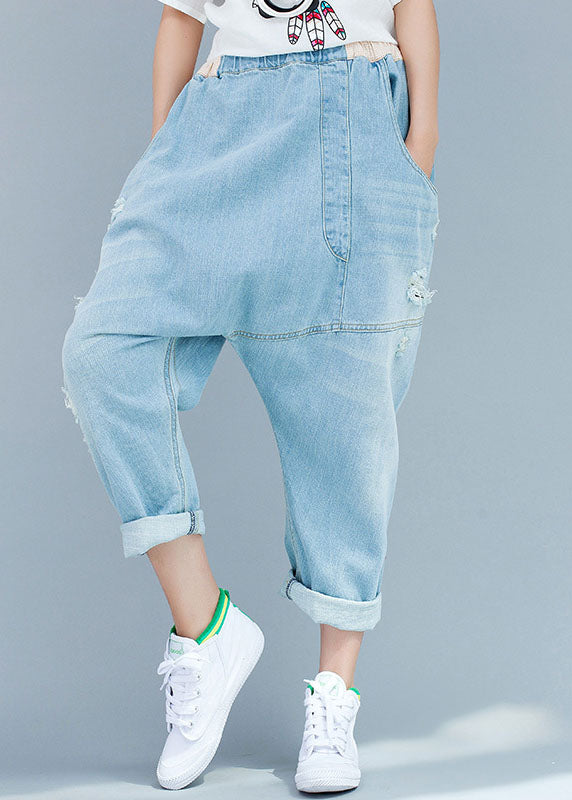 Organic Baby Blue Asymmetrical Design Patchwork Denim Pants Spring