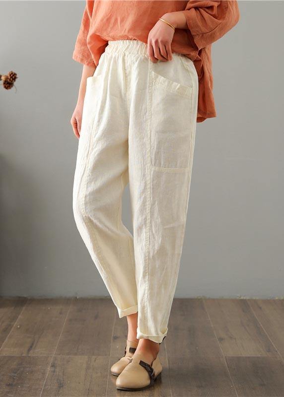 Organic Beige High Waist Harem Cotton Linen Pants Summer - Omychic