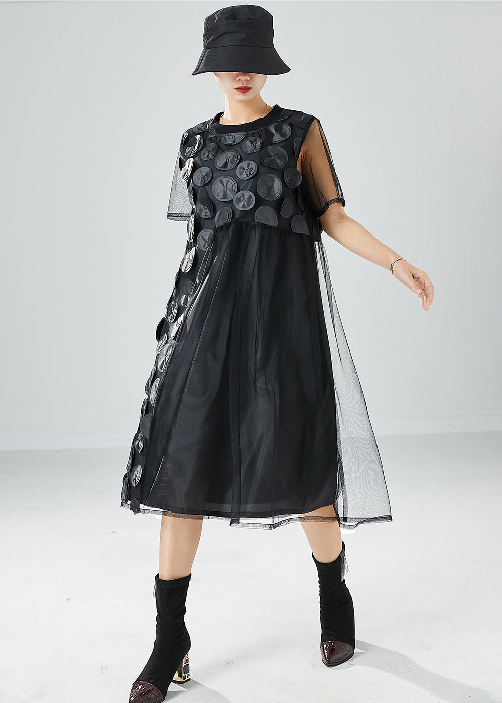 Organic Black Asymmetrical Patchwork Tulle Dresses Summer