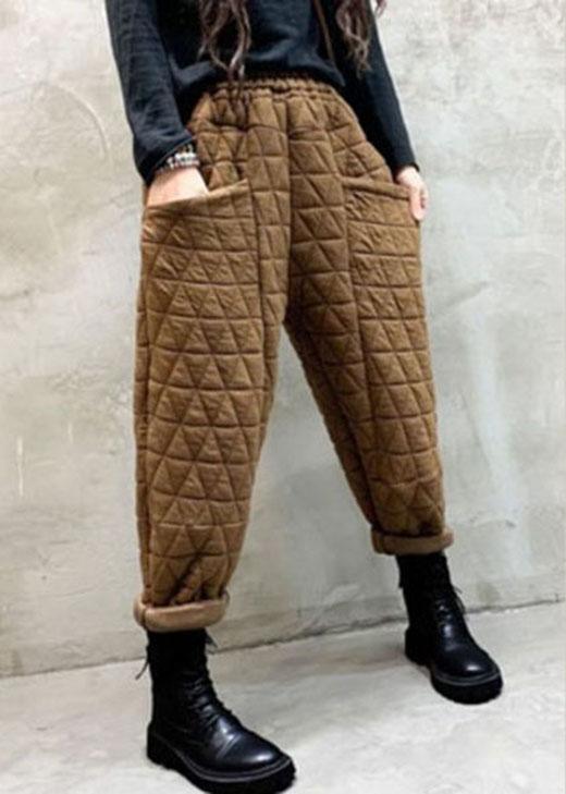 Organic Black Elastic Waist Thick Pockets Casual Winter Pants - Omychic