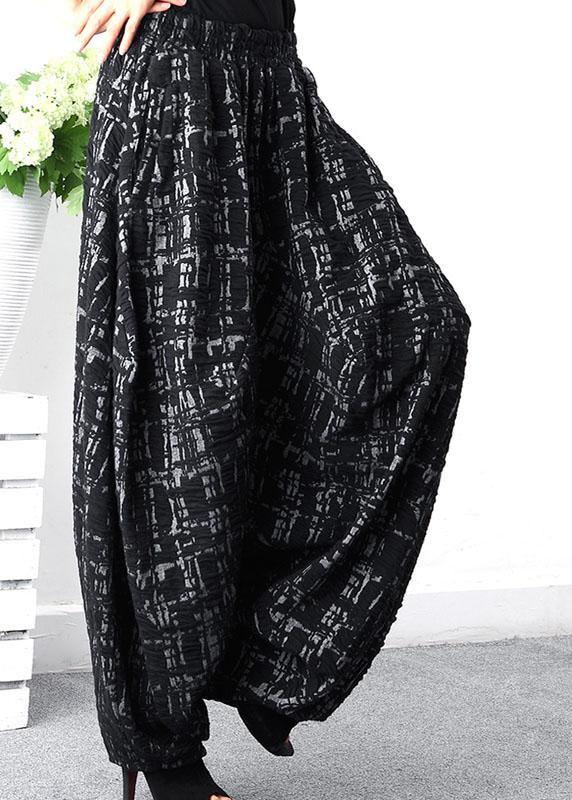 Organic Black Plaid Print Oversize Wide Leg Winter Pants - Omychic