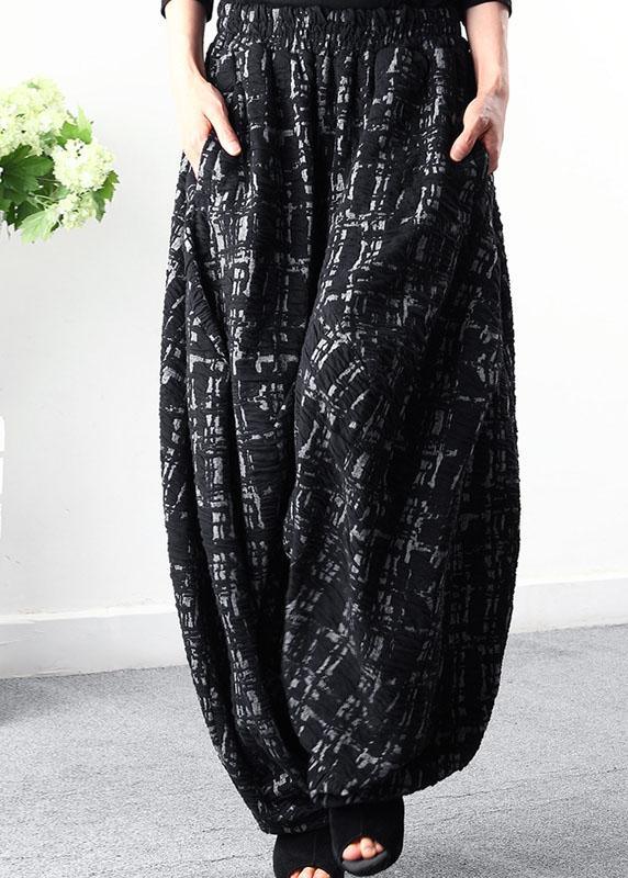 Organic Black Plaid Print Oversize Wide Leg Winter Pants - Omychic