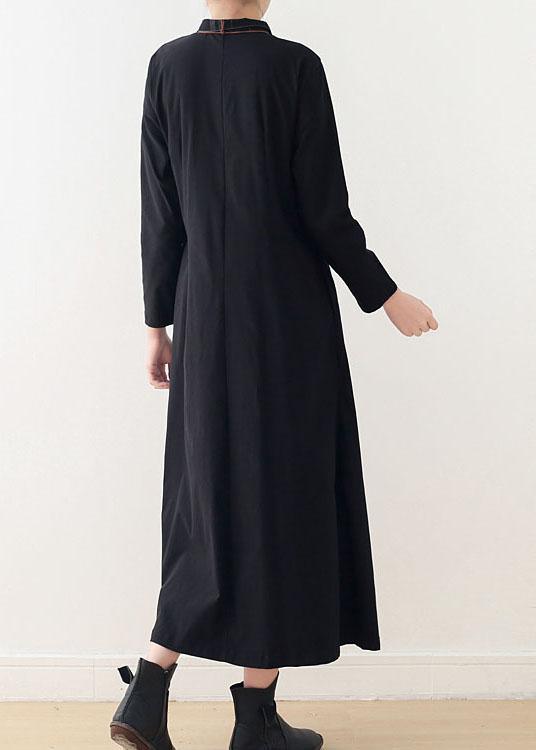 Organic Black Plaid Tie Long Sleeve Holiday Dress Fall - Omychic