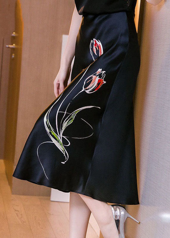 Organic Black fashion Print zippered A Line Fall Skirt