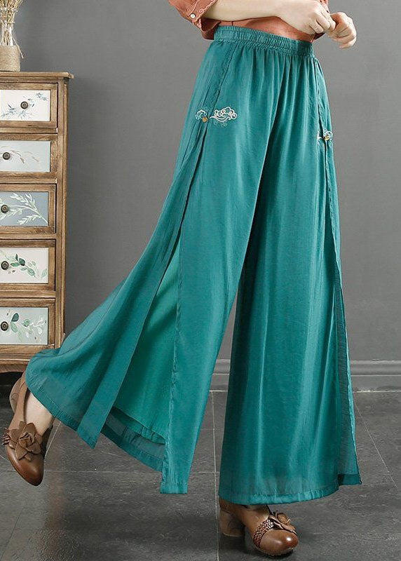Organic Blue Embroideried High Waist Cotton Pants Skirt Summer