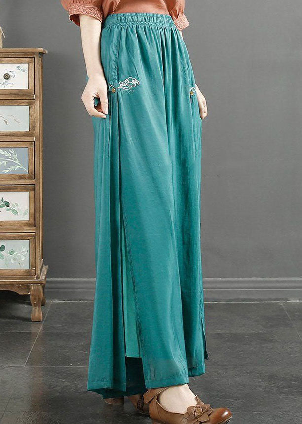 Organic Blue Embroideried High Waist Cotton Pants Skirt Summer