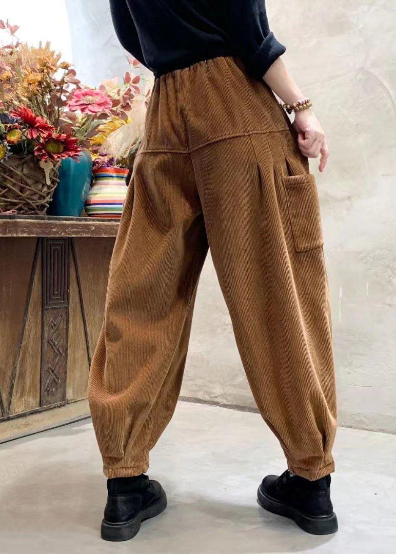 Organic Caramel Corduroy Pockets Warm Harem Winter Pants - Omychic