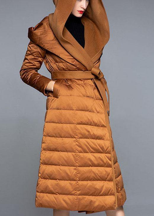 Organic Caramel hooded Patchwork slim fit Winter Duck Down Jackets - Omychic